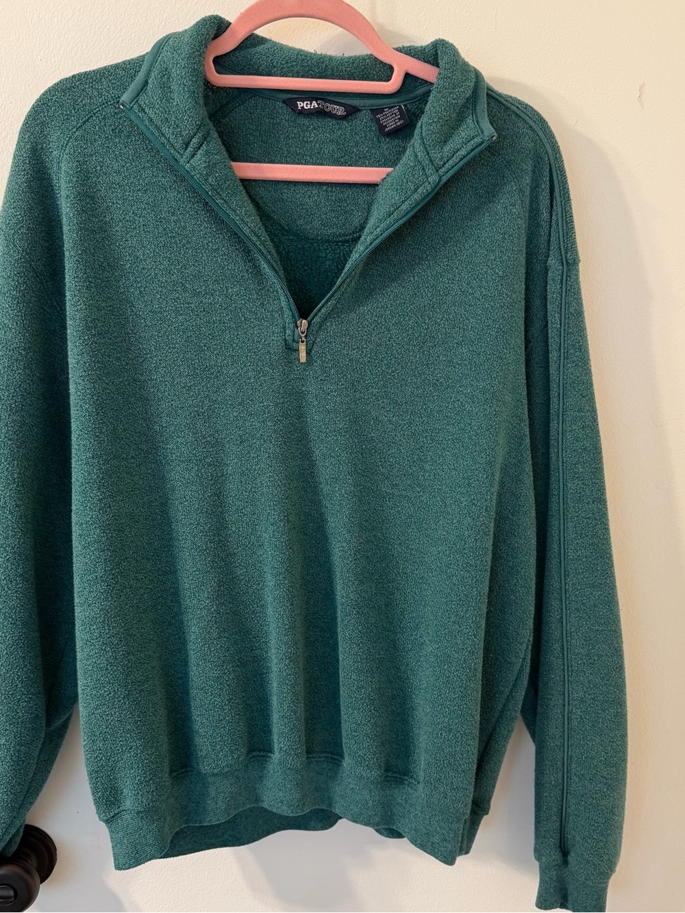 PGA TOUR Men's Quarter-Zip Fleece Pullover Sweater Deep Green Size Medium
